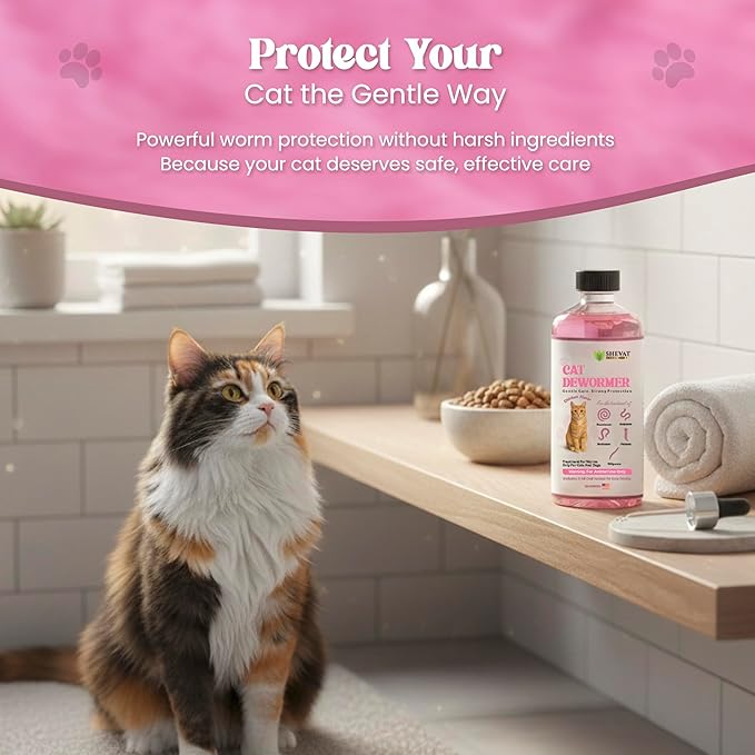 Dewormer for Cats Liquid – Chicken Flavor Cat Dewormer for Cats & Kittens – Oral Formula with Syringe – Tapeworm Care Support – 2 oz (60 ml)