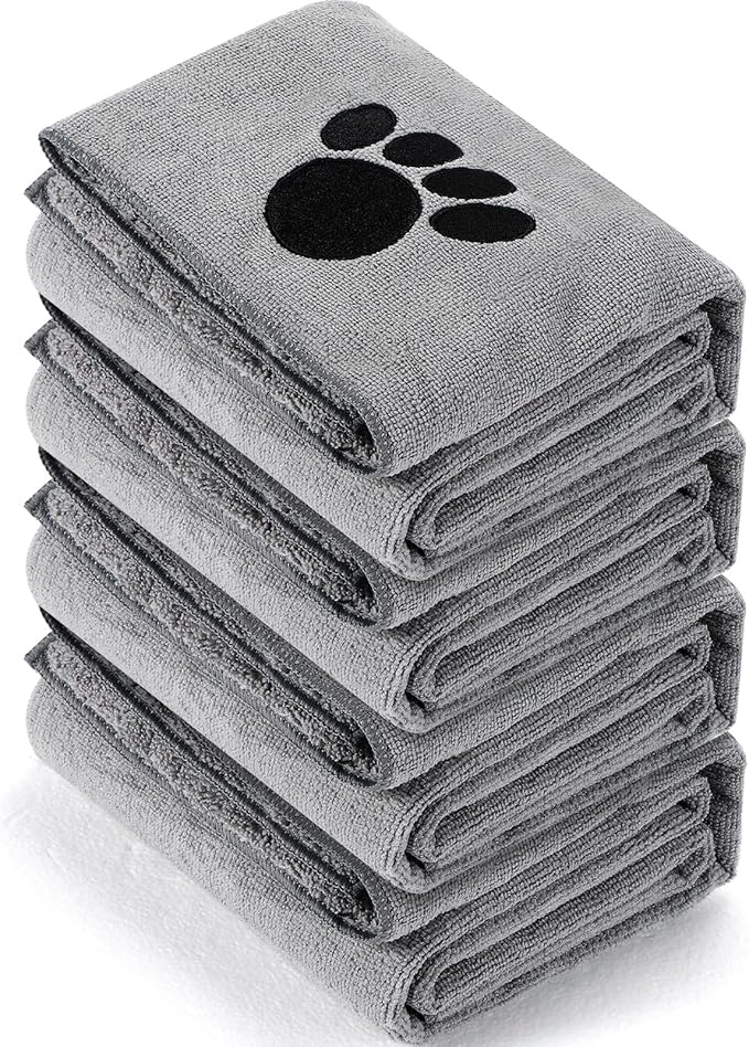 Chumia 4 Pack Dog Towels for Drying Pet Grooming Absorbent Dogs Soft Microfiber Quick Drying Winter Large Medium Small Puppy Bath Towels for Kitten Cats Pets(40 x 24 Inch,Gray)