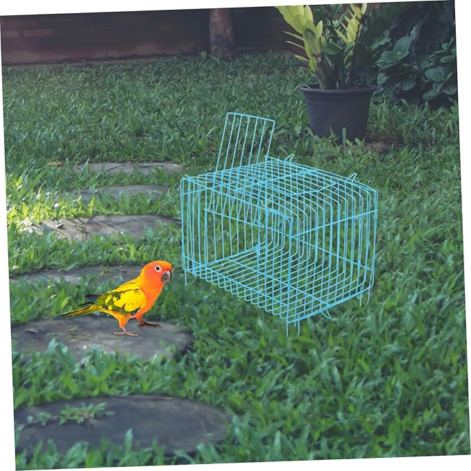 ORFOFE Portable Metal Bird Carrier Cage for Parakeets and Small Parrots Spacious Travel Crate with Lightweight Design Breathable and Stylish Blue Handheld Cage for Outdoor Use