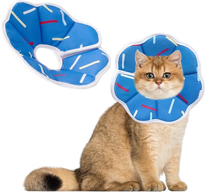 Soft Adjustable Cat Cone Collar, Comfortable Cat Recovery Collar Suitable for Various Types of Cats,Elizabethan Neck Protective Collar for Cats After Surgery (Blue Stripe, Medium)