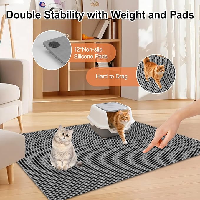 XL Extra Large Cat Litter Box Trapping Mat Honeycomb Tracking Catcher for Indoor Floor, Washable Waterproof Kitty Litter Tray Pads, Keep Your Home Easy Clean, Non Slip and Deodorizing 36x30 Inch
