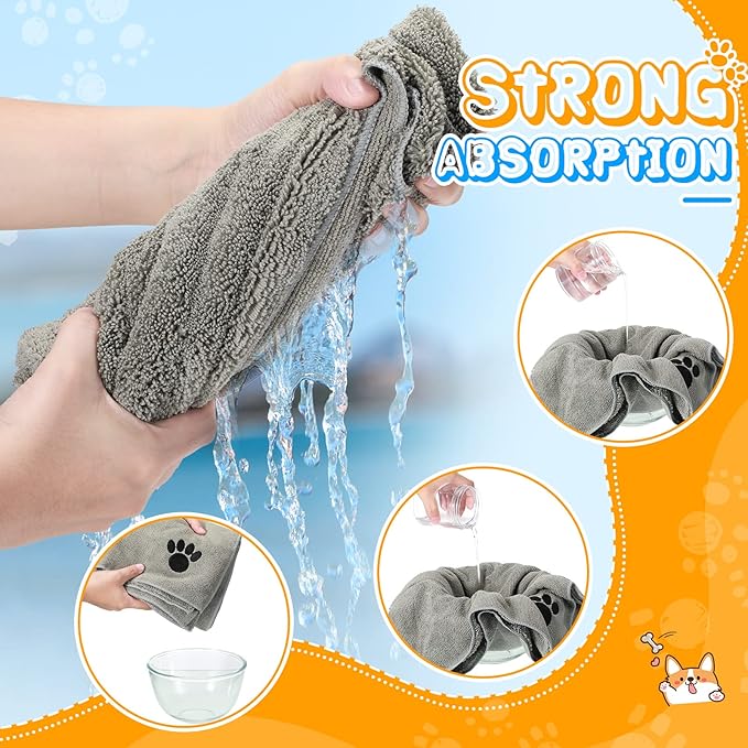 Chumia 4 Pack Dog Towels for Drying Pet Grooming Absorbent Dogs Soft Microfiber Quick Drying Winter Large Medium Small Puppy Bath Towels for Kitten Cats Pets(16 x 31 Inch,Gray)