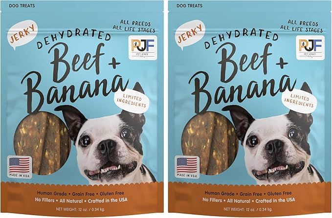 PET JERKY FACTORY Premium Beef and Banana 12 oz. Dog Jerky Treats | 100% Human Grade | USA Made-| High Protein-| Grain Free-| Limited Ingredients-| No Filler-| BHA-BHT Free-| Soft-Tender,(Pack of 2)