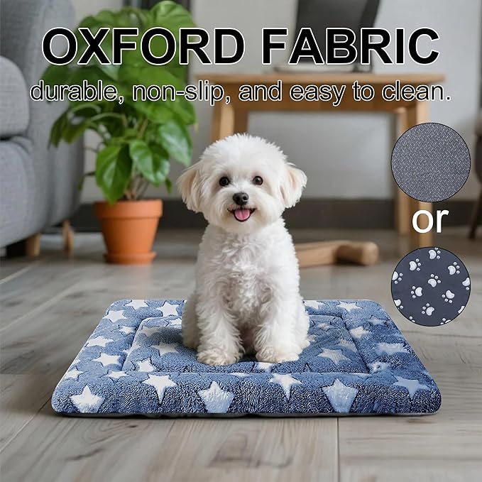 Dog Bed Mat - Comfortable Dog Kennel Pad, Multi-Purpose Crate Bed Mats for Dogs & Cats (NavyBlue&Stars, 24.0" L x 18.0" W x 1.5" Th)