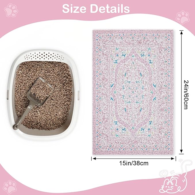 Bienbee Cat Litter Mat, 24" x 15" Waterproof Litter Box Mat Litters Rug with Non-Slip Bottom, Easy to Clean Litter Trapping Mat for Cat,Pink-Green Datura M