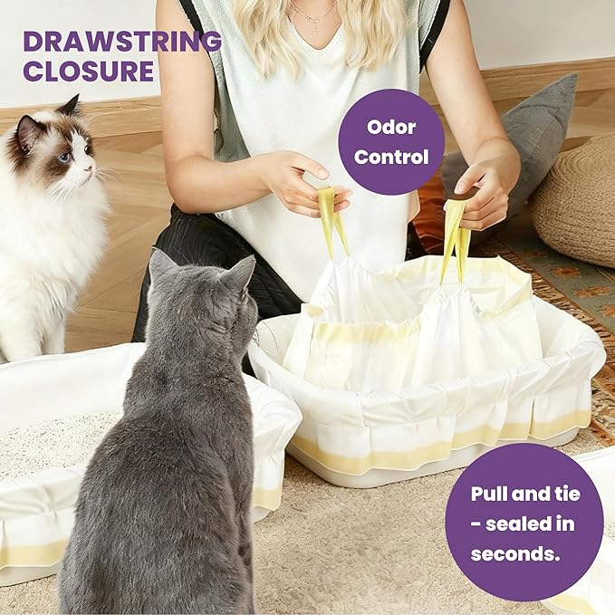 Cat Litter Box Liners 37” x 18”, Jumbo Drawstring Litter Bags,Heavy-Duty Tear-Resistant, Fit Large & Medium Litter Boxes up to 30 lbs Compatible (10 PCS | 70 Days | $0.14/day) (10 PCS)