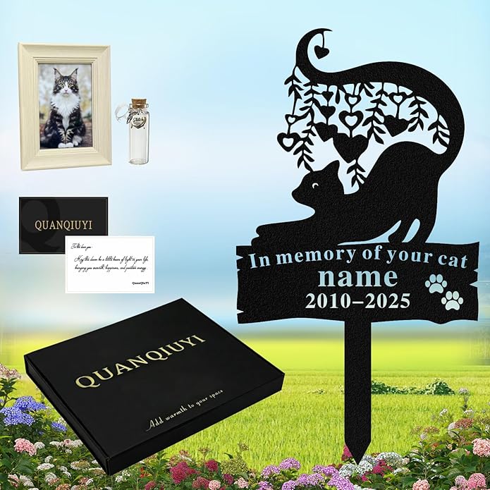 Personalized Memorial Marker for Departed Feline Friends, Handcrafted Cat Grave Stone