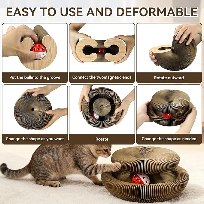 2PCS Cat Toys Magic Organ Cat Scratcher,Foldable Reversible Accordion Kitty Toy with Ball Bell for Indoor Outdoor Cat Toy Exercise Anxiety Relief