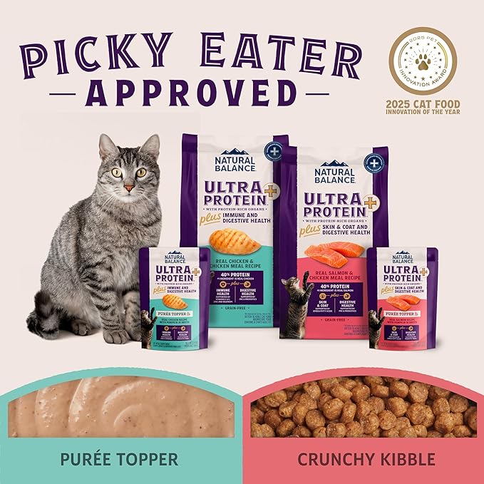 Natural Balance Ultra Protein Plus Dry Cat Food, Skin & Coat and Digestive Health Real Salmon & Chicken Meal Recipe with Chicken Liver & Chicken Heart, High Protein Cat Food for Picky Cats - 2.5 lbs