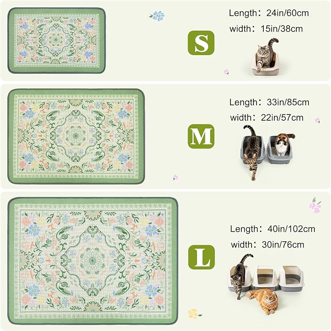Unicorn Catcher 24X15in 2packCat Litter Mat Machine Washable Soft 3D Air Mesh Litter Box Rug Non-Slip Backing Quick Dry Scatter Control for Paws,Bean Green