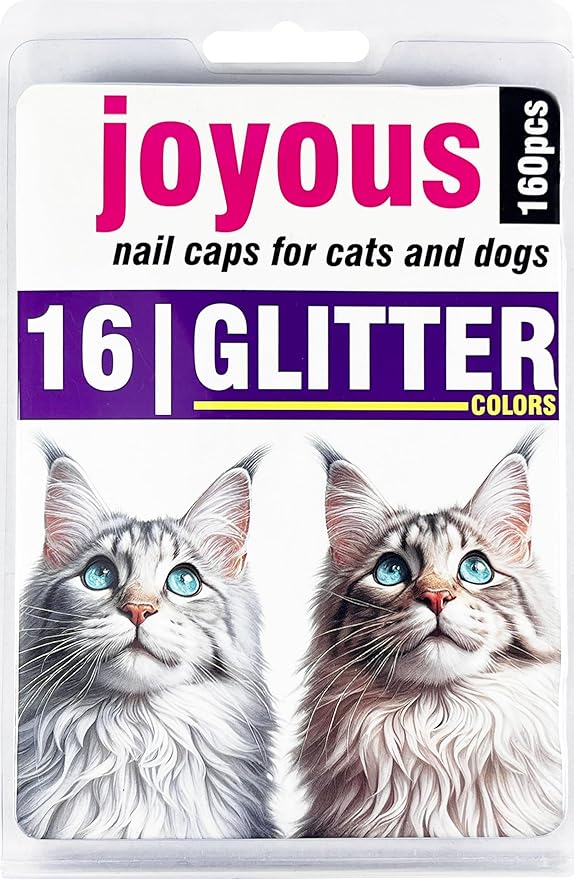 joyous 16x Glitter Colors / 160 pcs | Cat Nail Caps | Cat Claw Covers with Adhesives and Applicators (L)