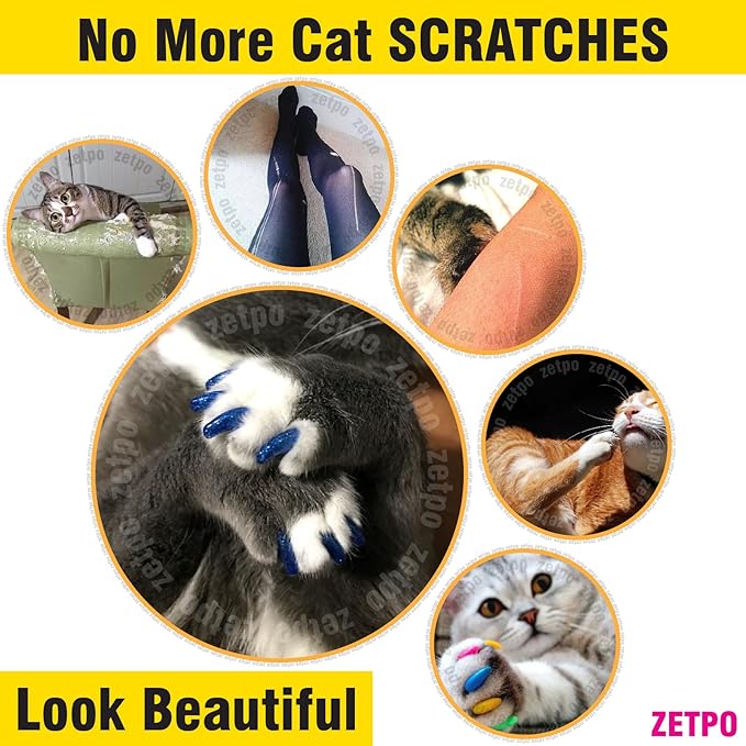 zetpo 12 Colors / 120 pcs Cat Claw Covers | Cats Nail Caps with Adhesives and Applicators (XS)