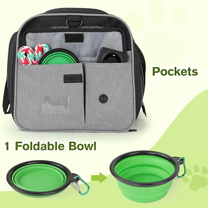 pecute Cat Carrier Expandable, Extra Large Pet Carrier Bag, Foldable Cat Carrier Bag with Breathable Mesh, Pet Carrier Transport Bag for Dogs and Cats, with Shoulder Strap and Pet Bowl