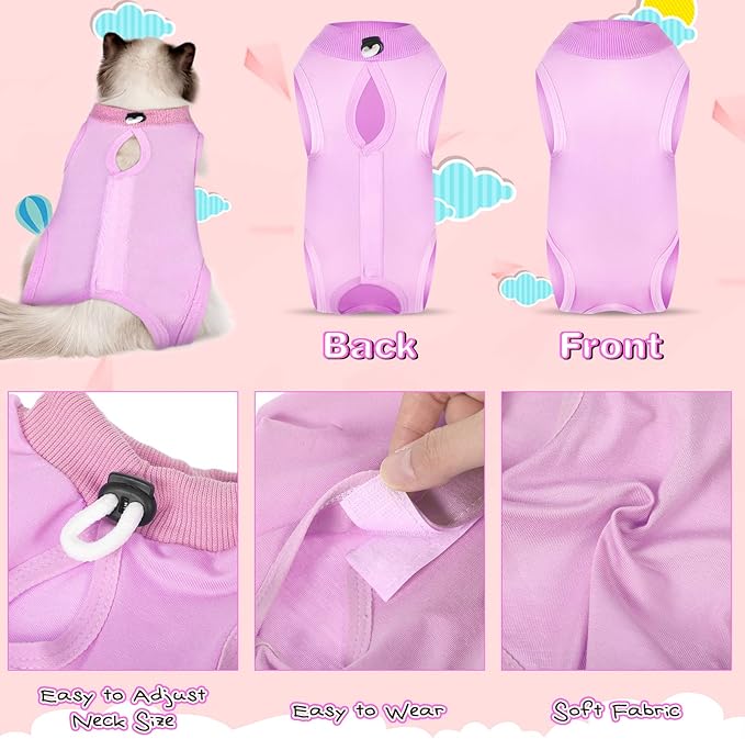 Nuanchu 3 Pieces Cat Recovery Suit Kitten Recovery Suit E-Collar Alternative for Cats and Dogs Abdominal Skin Anti Licking Pajama Clothes Sets(Medium,Simple Style,Yellow Green Pink)