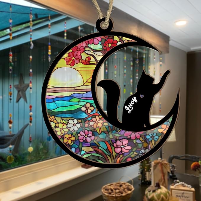 Personalized Cat Suncatcher & Memorial Ornament - Cat Lovers Gifts for Loss or Christmas