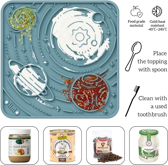 OHMO Lick Mat for Dogs and Cats(Large, Dark&Light Blue, 2pcs) Enrichment Accessories Toy Space Star Easy Clean Pet Slow Feeder/Suction Cups, Licking Pad for Anxiety Relief and Boredom Reduction