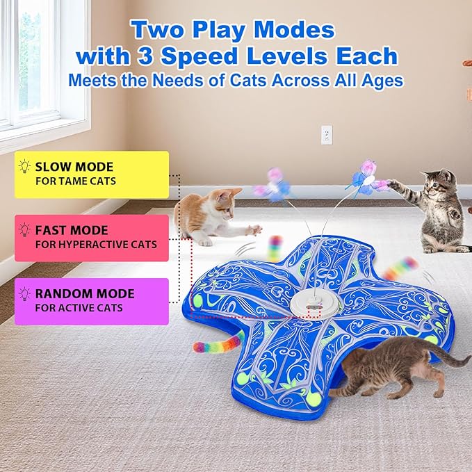 Interactive Cat Toys for Indoor Cats,[Newly Upgraded] Rechargeable Touch Activated Hide and Seek Kitten Toys for Bored Indoor Adult Cats with Fluttering (Blue)