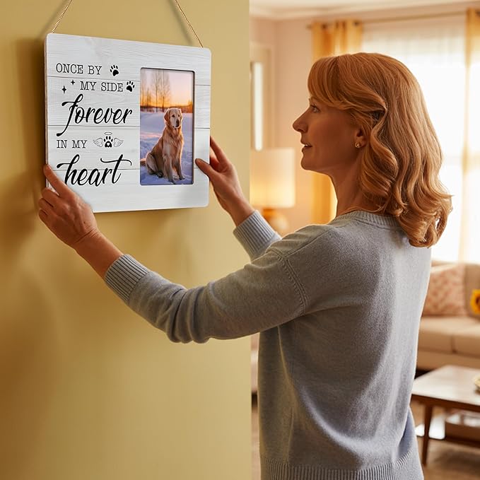 Pet Memorial Gifts for Dogs Sympathy, Loss of Dog Gift Picture Frame, Once by My Side Forever in My Heart Frames Fits 4x6 Photo