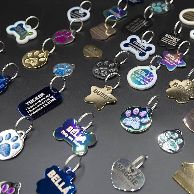 PetANTastic Engraved Cat Tags - Personalized with 4 Lines of Custom Engraved ID, Round Paw Print Stainless Steel Enameled in 6 Colors: Ocean Blue, Aquamarine, Deep Pink, Magenta, Pale Green, Amber