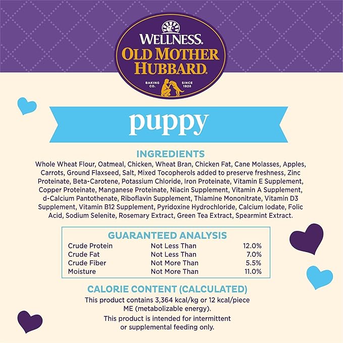 Old Mother Hubbard by Wellness Classic Natural Puppy Treats, Crunchy Oven-Baked Biscuits, Ideal for Training, Mini Size Dog Treats, 20 Ounce Bag (Pack of 2)