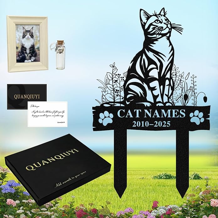 Personalized Memorial Marker for Departed Feline Friends, Handcrafted Cat Grave Stone