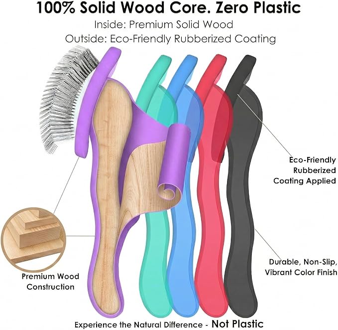 Slicker Brush for Dogs, Large Long Pin Dog Grooming Brush for Doodles Goldendoodles Poodles Labradoodle Bernedoodles, 3 Pcs Wooden Handle for Mats Tangles - Purple