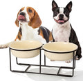 Elevated Ceramic Dog Bowl Set - Double Dishes with Non-Slip Iron Stand - Raised Feeding Station for Food & Water - Ideal for Small and Medium Dogs - 2 × 720ml Capacity - Beige - 15 cm Height