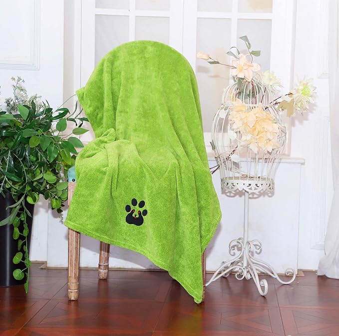 Extra Large Dog Towel - Pack of 2 - Super Absorbent Soft Microfiber Pet Bath Grooming Towels for Drying Dogs and Other Pets (XL-55" * 36", Green and Brown)