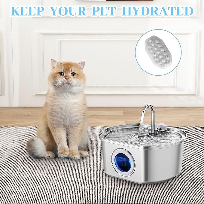 32 Pcs Cat Water Fountain Replacement Filters & Pre-Filter Sponges for Rellaty Neareal 108oz/3.2 Stainless Steel Pet Water Fountain Automatic Pet Fountain with Water Level Window