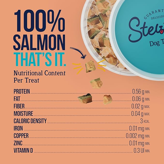 Stewart 100% Wild Salmon Dog Treats, 2.75 oz Tub, ~55 Pieces, Freeze Dried Raw, Single Ingredient, 65% Protein Training Treats or Meal Topper, Grain Free, Gluten Free