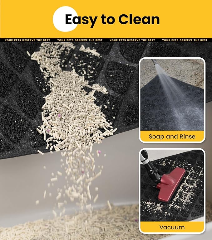 Conlun Cat Litter Mat Litter Trapping Mat, 24”x 17” Premium Durable PVC Cat Litter Box Mat with Scatter Control, Non-Slip, Less Waste Kitty Litter Mat, Soft on Kitty’s Paws, Urine Waterproof, Black