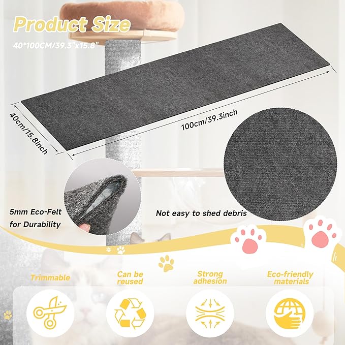 Cat Scratch Furniture Protector, 39.3''x15.8'' Trimmable DIY Self-Adhesive, Durable Corner Scratcher Couch Protectors from Cat Claws for Sofa, Tree Shelves & Scratching Posts (Dark Gray)