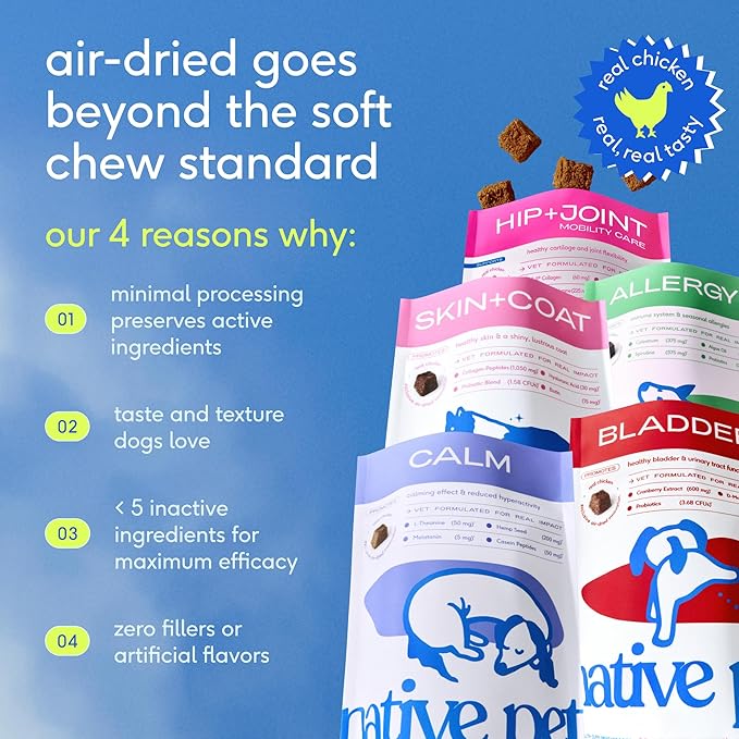 Native Pet Skin & Coat Chews - Omega 3 Fish Oil for Dogs Skin & Coat Supplement - Itch Relief, Shiny Fur & Shedding Support - Collagen, Hyaluronic Acid, Biotin, Probiotics & Salmon Oil - 60 Chews