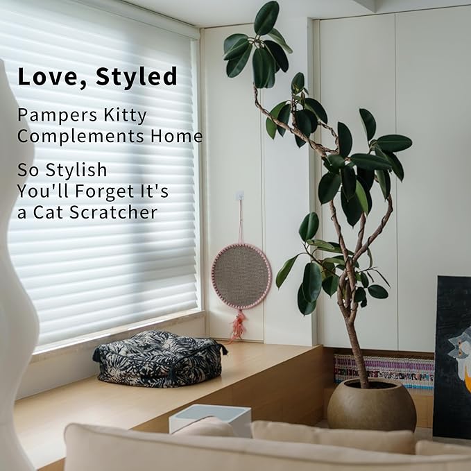 Cat Scratcher Mat for Indoor Cats Modern Carpets Nature Sisal Feather Tassel Round Horizontal Floor Wall Mounted Cat Scratching Pads Furniture Protector for Wall Couch Sofas