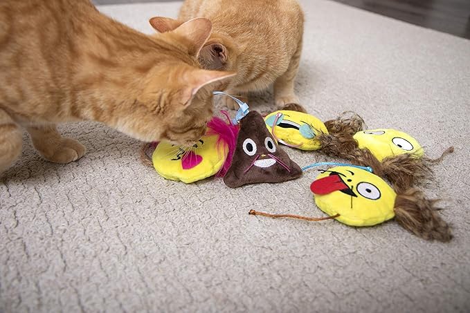 SmartyKat (6 Count) Mouse Moods Emoji Bundle Pack Plush Catnip Toys - Yellow/Brown, 6 Count