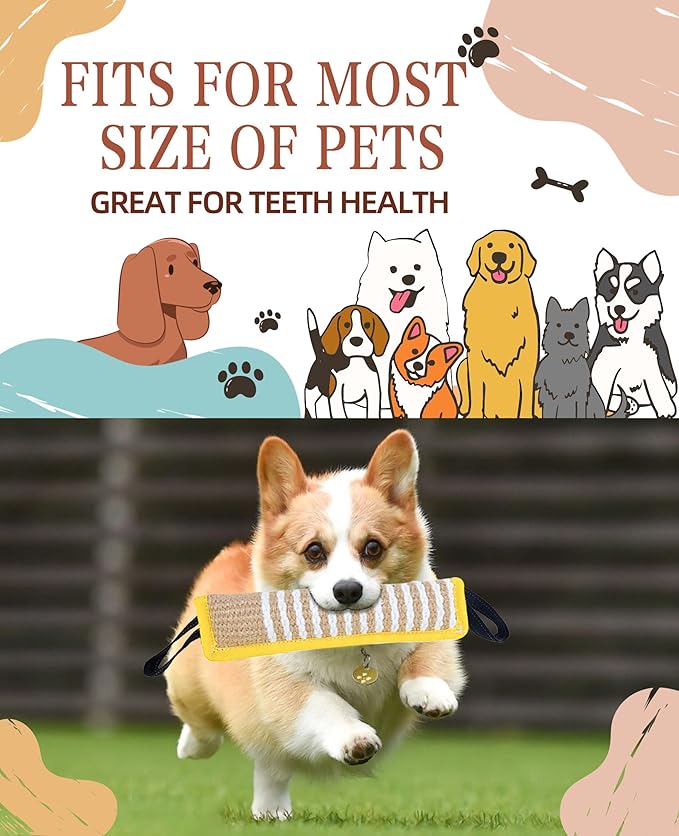 Clysoru Squeaky Tug Toy for Dogs Jute with 2 Strong Handles Lasting Training Equipment Puppy to Large Dog Interactive Toys of War Pull Indestructible Rope Pet Crinkle Teething (Black)