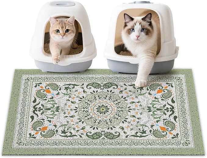 Unicorn Catcher Cat Litter Mat 33" x 22" Non-Slip Litter Box Mat Washable Litter Catcher Mat for Litter Box Indoor Food Mat Supplies Essentials, Green Mandala