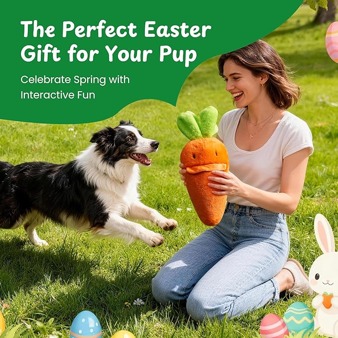 Nocciola Carrot Dog Toys – Easter Squeaky Toys-in-Toys: 5 Small Carrots Inside a Large Plush Carrot with Squeaker & Crinkle Sounds for Small, Medium, Large Breeds, Spring Pet Gifts