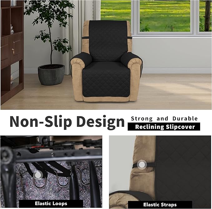 Easy-Going Recliner Chair Slipcover Reversible Sofa Cover Water Resistant Couch Cover Furniture Protector with Elastic Straps for Pets Dog (Recliner 22 inch, Black/Beige)