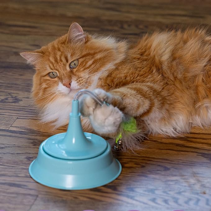 Catstages 2-in-1 Spring Teaser Cat Toy – Bouncy Interactive Cat Ball Track Add-On with Feathers & Bells, Blue