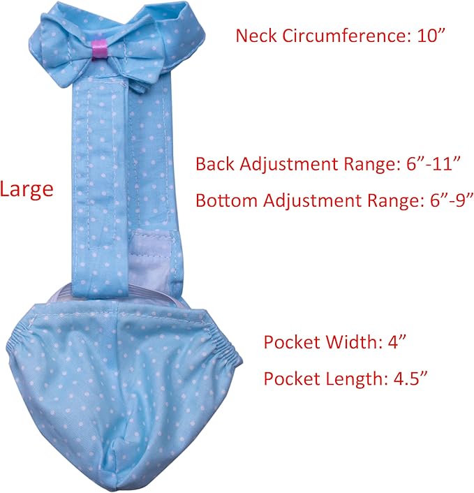 BestParts Adjustable Diaper Waterproof Reusable Diapers, Cloth Diaper Wearable Poultry for Farm Pet Goose, Pet Duck,Pet Chicken, Adhesive Version (Blue Dots, L(4.41-8.82pounds), 1, Count)
