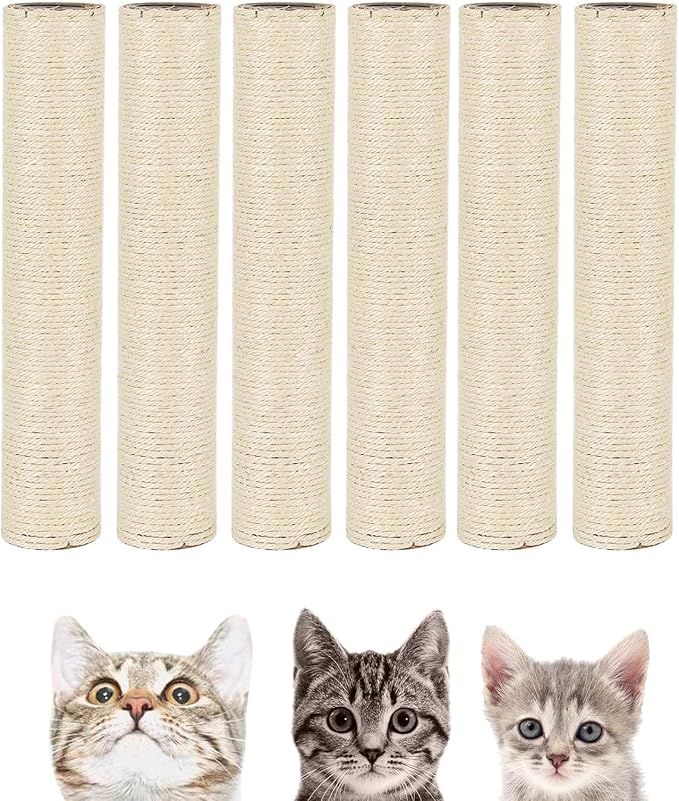 BNOSDM 6 Pack 15”x2.75” M8 Cat Tree Scratching Post Replacement Parts for Indoor Cats Tower Rope Scratch Poles Refill Sisal Pole Part for Refurbishment Accessories Spare