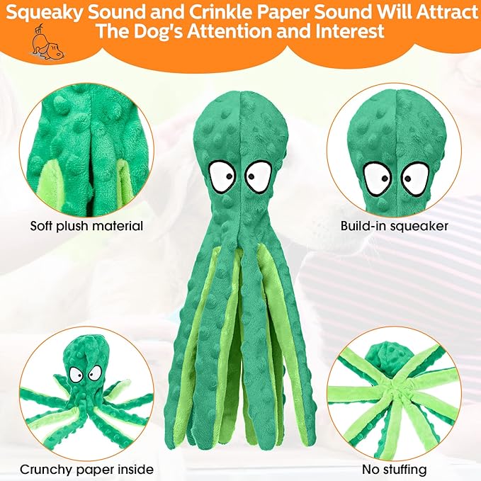 Vinsot 6 Pack Plush Octopus Dog Toy Octopus No Stuffing Crinkle Dog Toys Durable Interactive Pet Chew Toy for Puppy