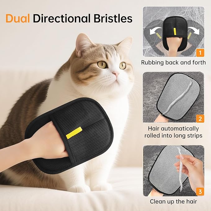 Pet Hair Removal Gloves Brush, Upgraded Reusable Cat Dog Electrostatic Hair Remover Grooming Glove Tool, Pet Hair Remover Tool for Clothing, Couch, Carpet