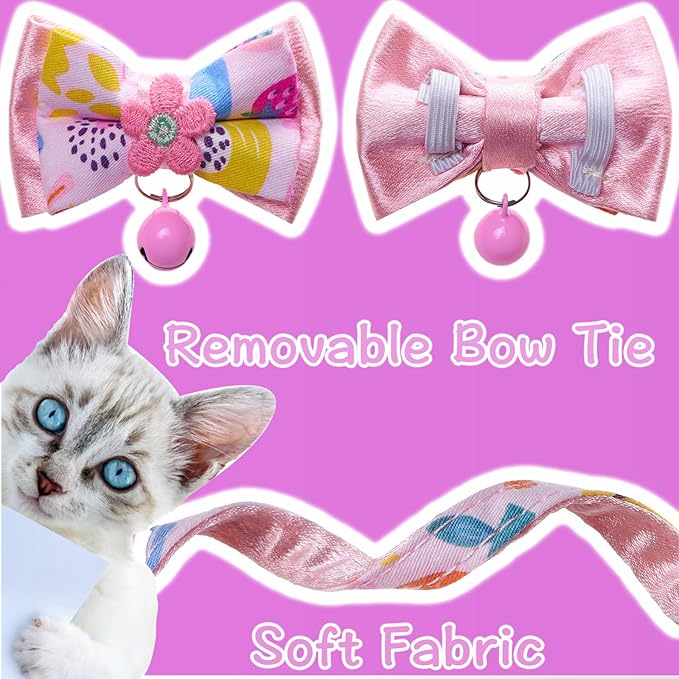 Cat Collar Breakaway, HYQHYX Floral Kitten Collar with Bell, Cute Cat Collar with Bow for Girl Boy Removable Bowtie