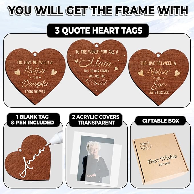 Walnut Rotating Picture Frame for Mom Floating Frame 4x6 Photo Double-Side Mama Nana Step Mom Mother-in-law Birthday Christmas Mother's Day Gifts Family Frame Tabletop Display HU-KX-MOM-WAL-A8