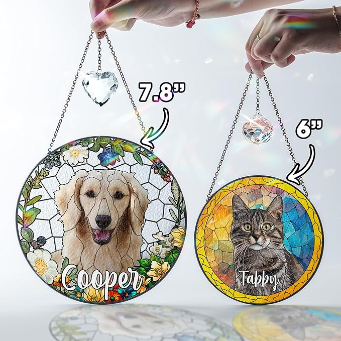 Personalized Pet Stained Glass Window Hanging, Dog Memorial Suncatcher Picture, Sympathy Gift for Loss of Pet, Cat Bereavement Keepsake Potrait Photo, Remembrance Gift for Dog Lovers