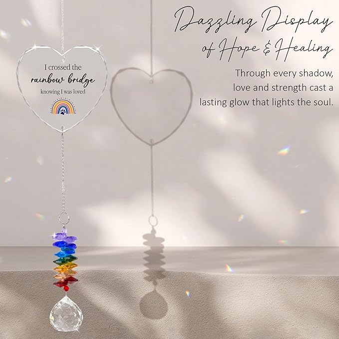 Pet Memorial Suncatcher I Crossed The Rainbow Bridge - Dog Memorial Gifts - Pet Loss - Thoughtful Dogs and Cats Remembrance - Pet Sympathy - Crystal Bereavement Gift