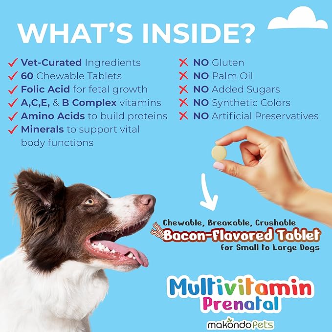 Dog Prenatal Vitamins – Multivitamin for Cats & Dogs, Folic Acid, Calcium, Iron, Minerals and Amino Acids. Ideal for Pregnant, Breastfeeding and Newborn – Senior Dog Supplement, Puppy Multi Vitamin.