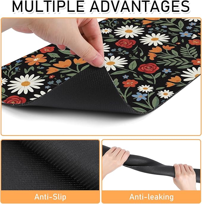 Dog Cat Food Mat - Absorbent Quick Dry Dog Bowl Mats for Food and Water, Anti Slip Cat Feeding Placemat for Floors, Diatomite Pet Dish Matts Accessories Supplies, Floral Style, 17 * 30in